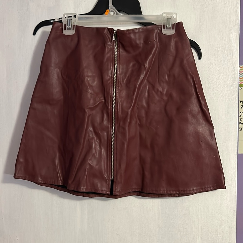 Maroon faux leather skirt